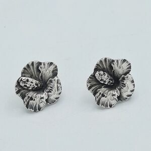 Vintage Sterling Silver 925 Hibiscus Flowers Screw Back Earrings 8 grams XLNT